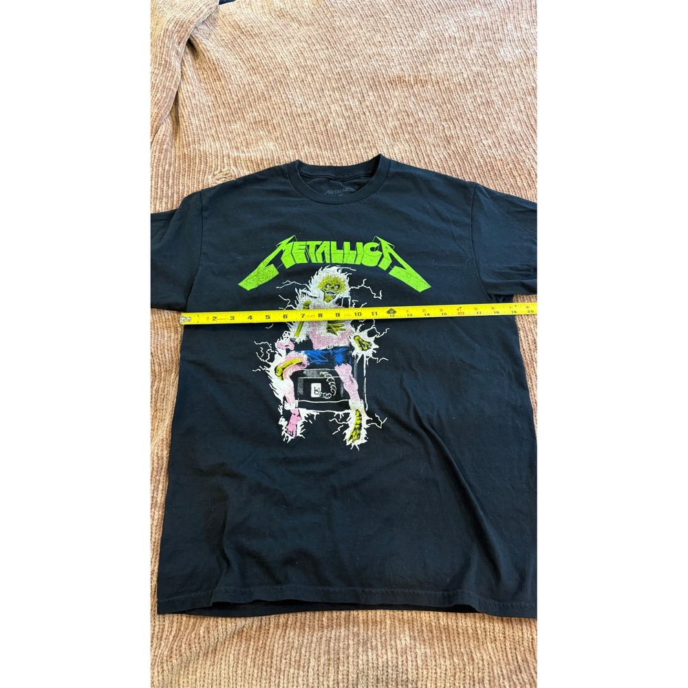 Metallica Graphic T-Shirt Mens Medium Black Neon Green Skeleton Electric Band - Picture 4 of 5